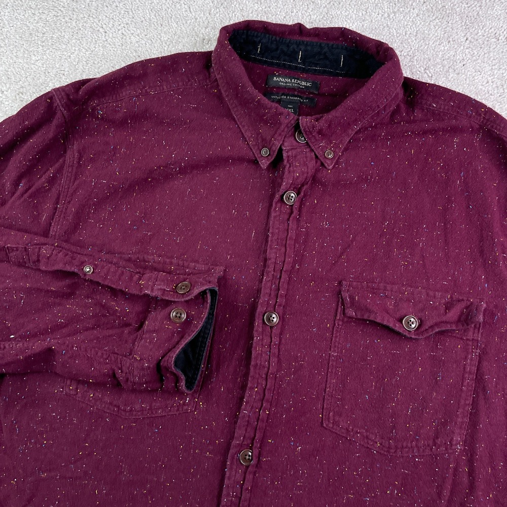 Banana Republic Shirt Mens XXL Tall Burgundy Donegal Flannel Untucked Fit